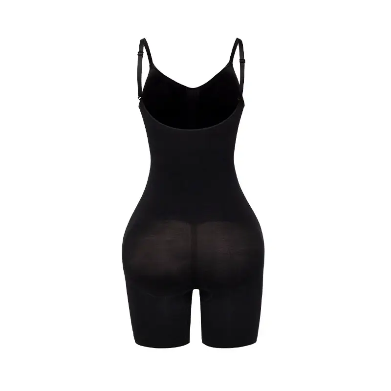 Illustration cutout of a black mid-thigh bodysuit over a white background