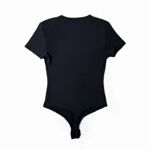 CALIFLO Casual Chic T-shirt Crew Neck Bodysuit black back flast Black t-shirt bodysuit flat over a white background