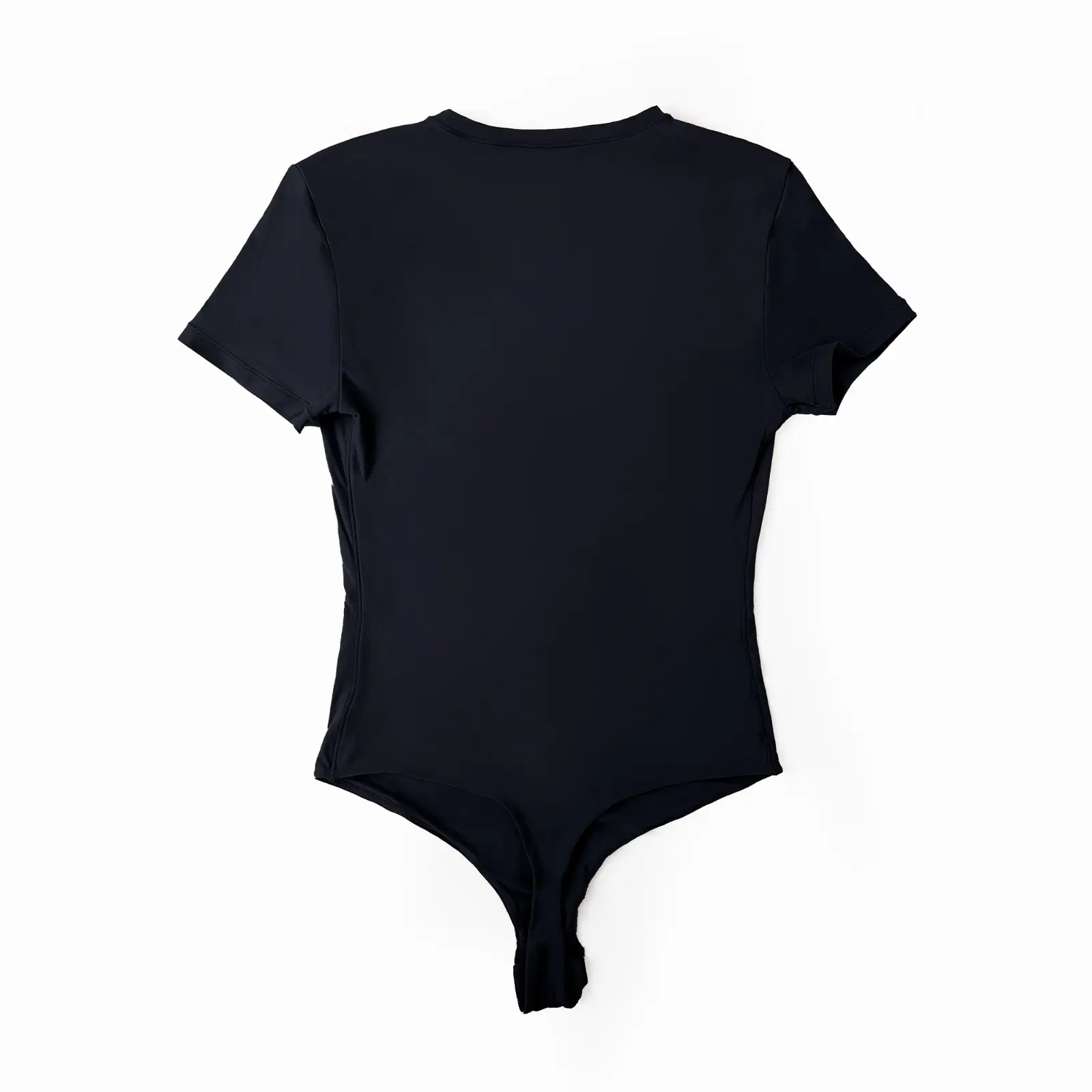 CALIFLO Casual Chic T-shirt Crew Neck Bodysuit black back flast Black t-shirt bodysuit flat over a white background