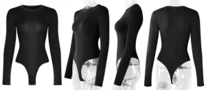 CALIFLO High compression activewear long sleeve crew neck bodysuit black all mannequin angles Snatched Active – Long Sleeve Crew Neck Performance Thong Bodysuit - Black - Product View