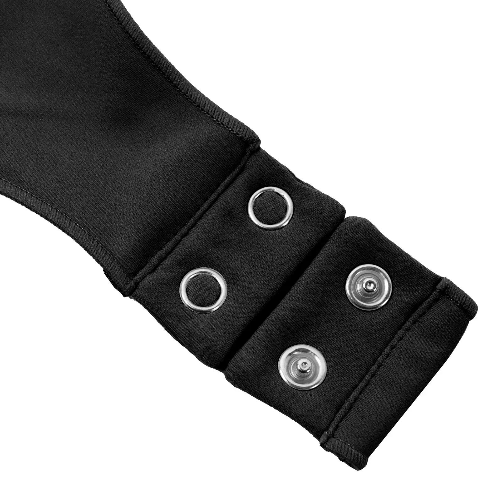 CALIFLO High compression activewear long sleeve crew neck bodysuit black open snap close up Snatched Active – Long Sleeve Crew Neck Performance Thong Bodysuit - Black - Product View