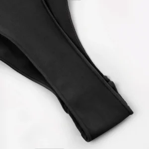 CALIFLO High compression activewear t-shirt bodysuit black thong close up Close-up of black bodysuit thong snap-on closure