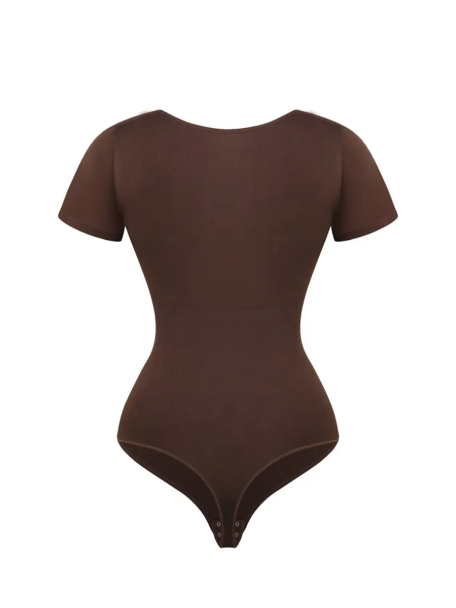 Illustration cutout of backside of brown t-shirt bodysuit over a white background